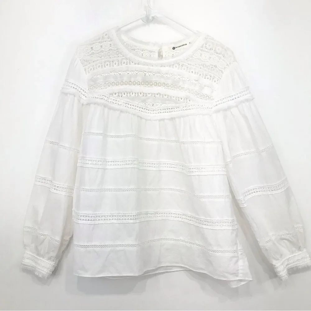 The Impeccable Pig White Crochet Lace Fringe Trim Peasant Blouse